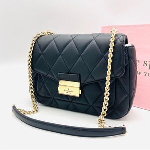 Perfect Holiday Gift Kate Spade Quilted Black Crossbody Purse with Gold Chain